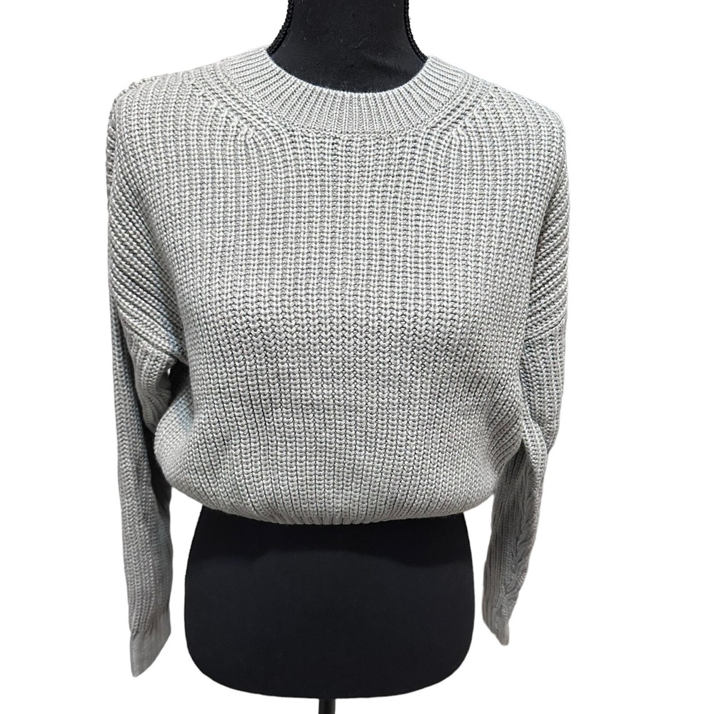 Elodie Womens Cropped Chunky Knit Sweater Grey Size M NWT